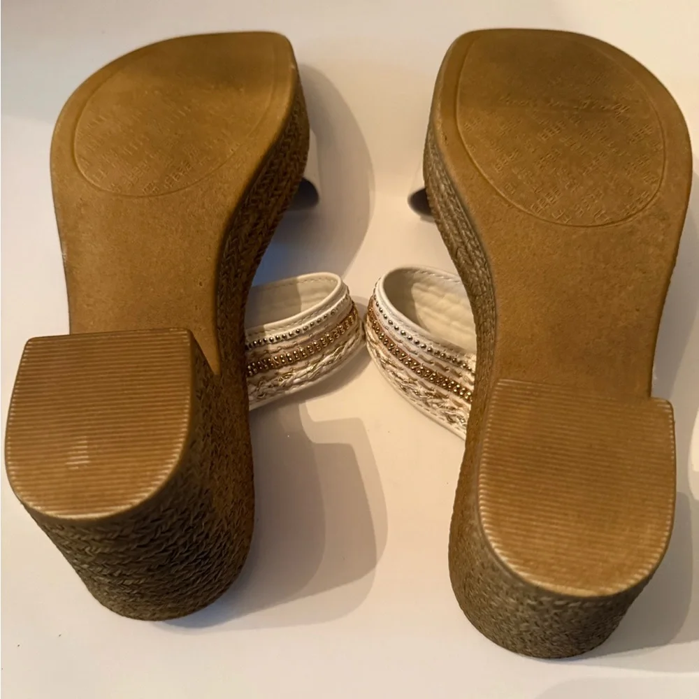 Toscanella Enable White Braided-Trim Platform Wedge Sandals Women’s 8.5 NEW